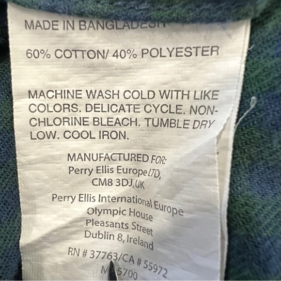 Perry Ellis Mens Blue and Green Button Up Top Size Large Tall - Picture 6 of 6